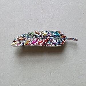 Colorful Rhinestone Feather Brooch